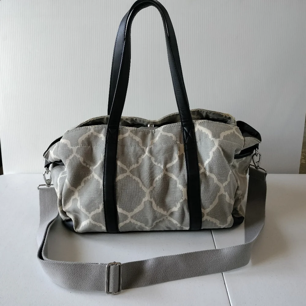 Pottery Barn Kids Gray Ikat Baby Diaper Bag Tote Travel Removable Strap